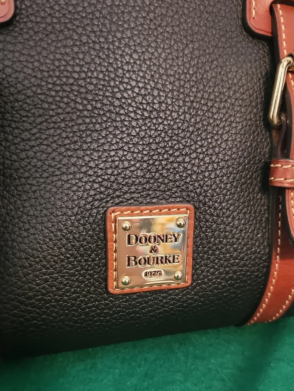 Dooney & Bourke Black Pebble Leather Satchel with Brown Trim